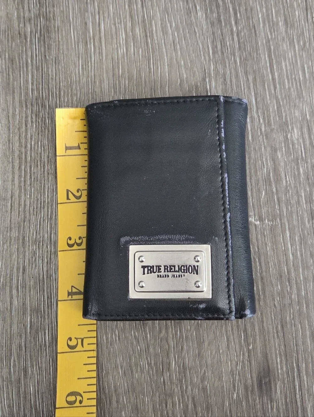 True Religion Genuine Leather Trifold RFID Blocking Protection Black Men Wallet